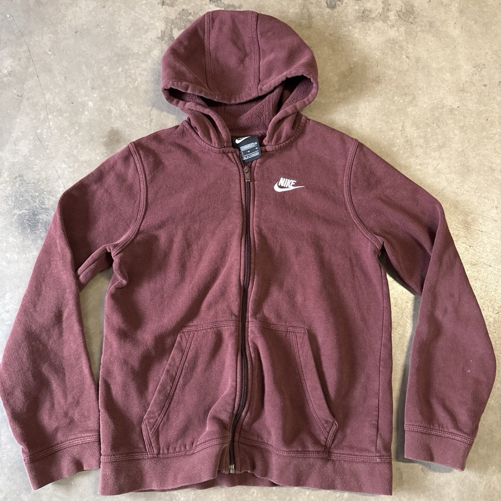 Nike Essentials Classic Kids Sportswear Maroon Full Zip Up Hoodie XL Unisex